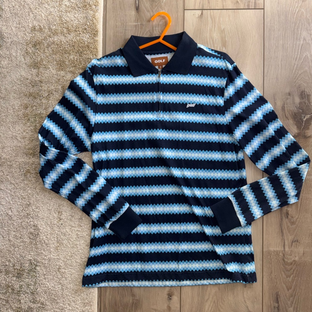 GOLF WANG F/W 18 blue stripe half zip shirt